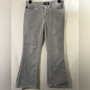 Bongo Vintage Y2K Gray Extreme Low Button Fly Flare Leg Corduroy Pants Size 11
